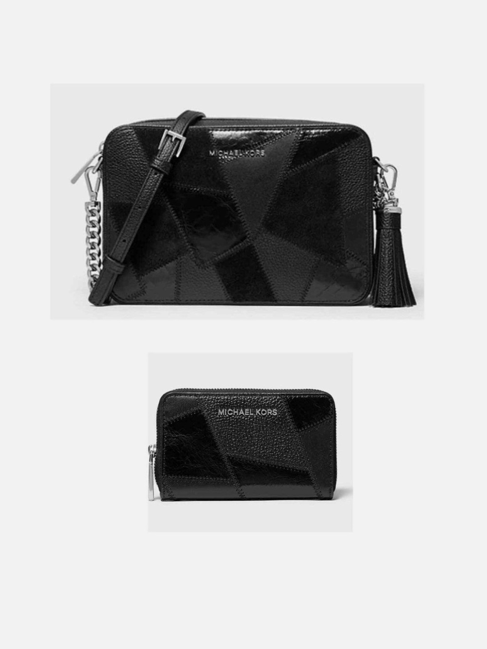 Michael Kors Black Patent Leather Crossbody with Tassel and Chain Strap